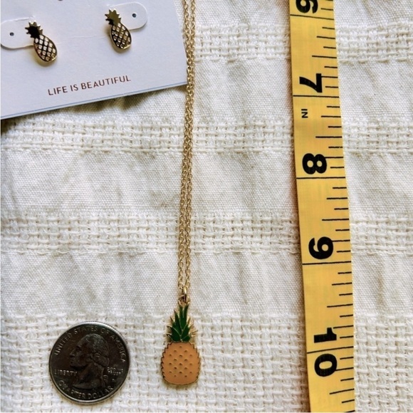 NEW! Pineapple Pierced Gold Earrings Studs Necklace for Special BOGO - Picture 6 of 6